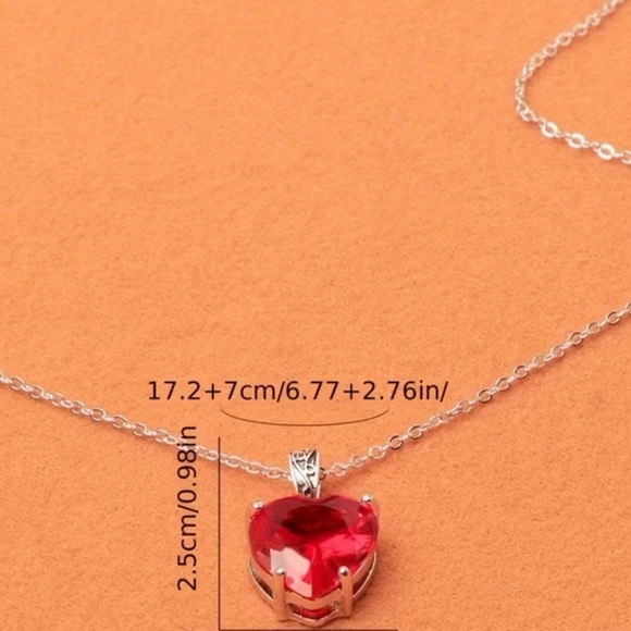 Silver Heart Pendant Necklace with Red Crystal - Picture 2 of 3